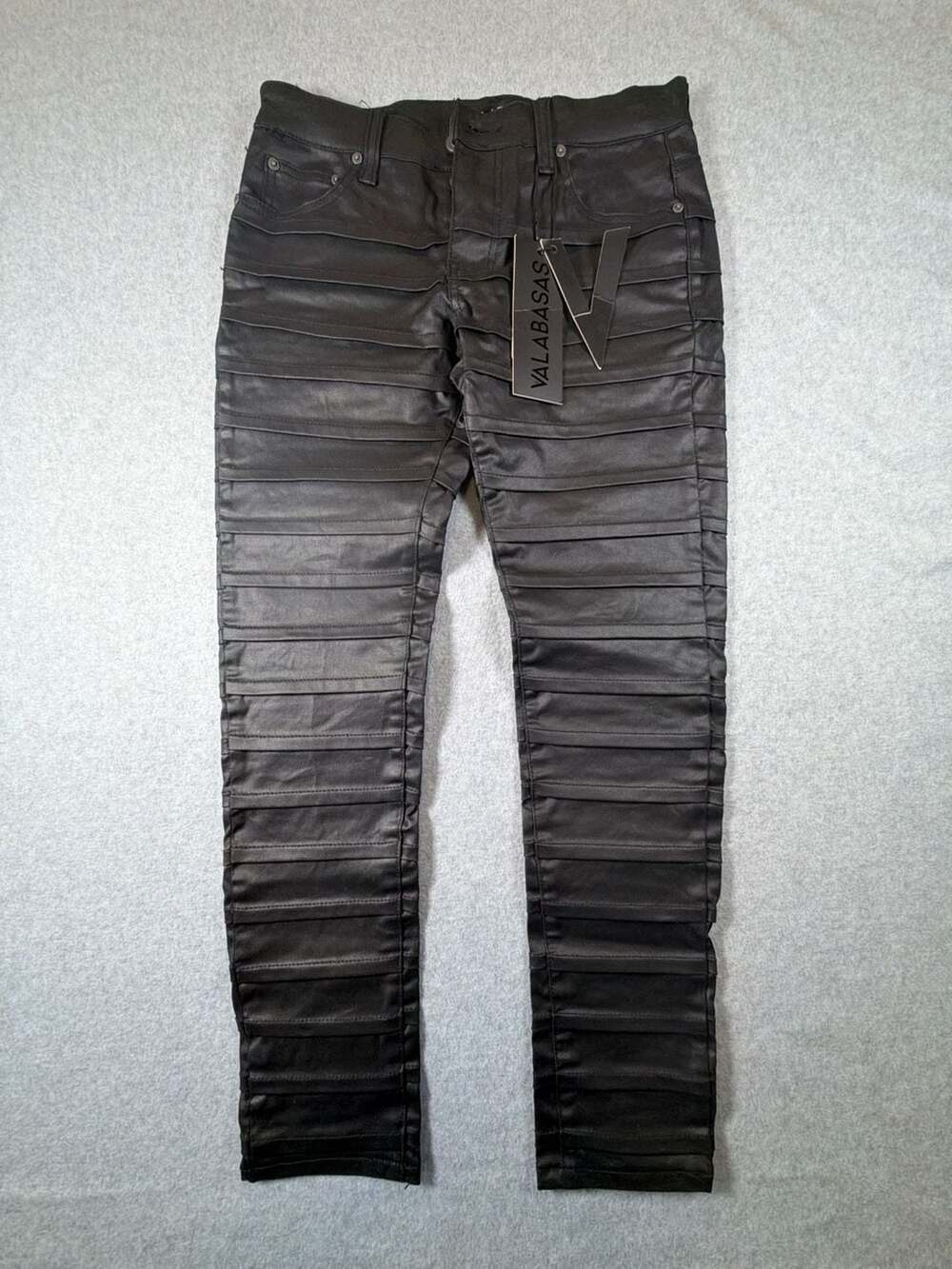 Valabasas Black Coated Pleated Biker Jeans Size 30